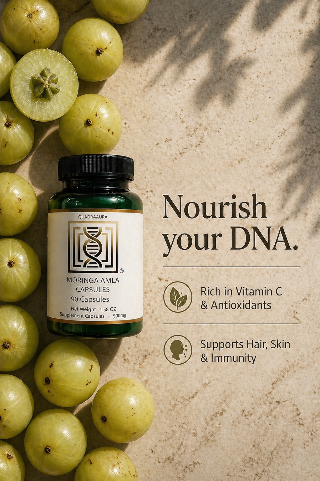 QUADRAAURA, Moringa + Amla, 90 Capsules